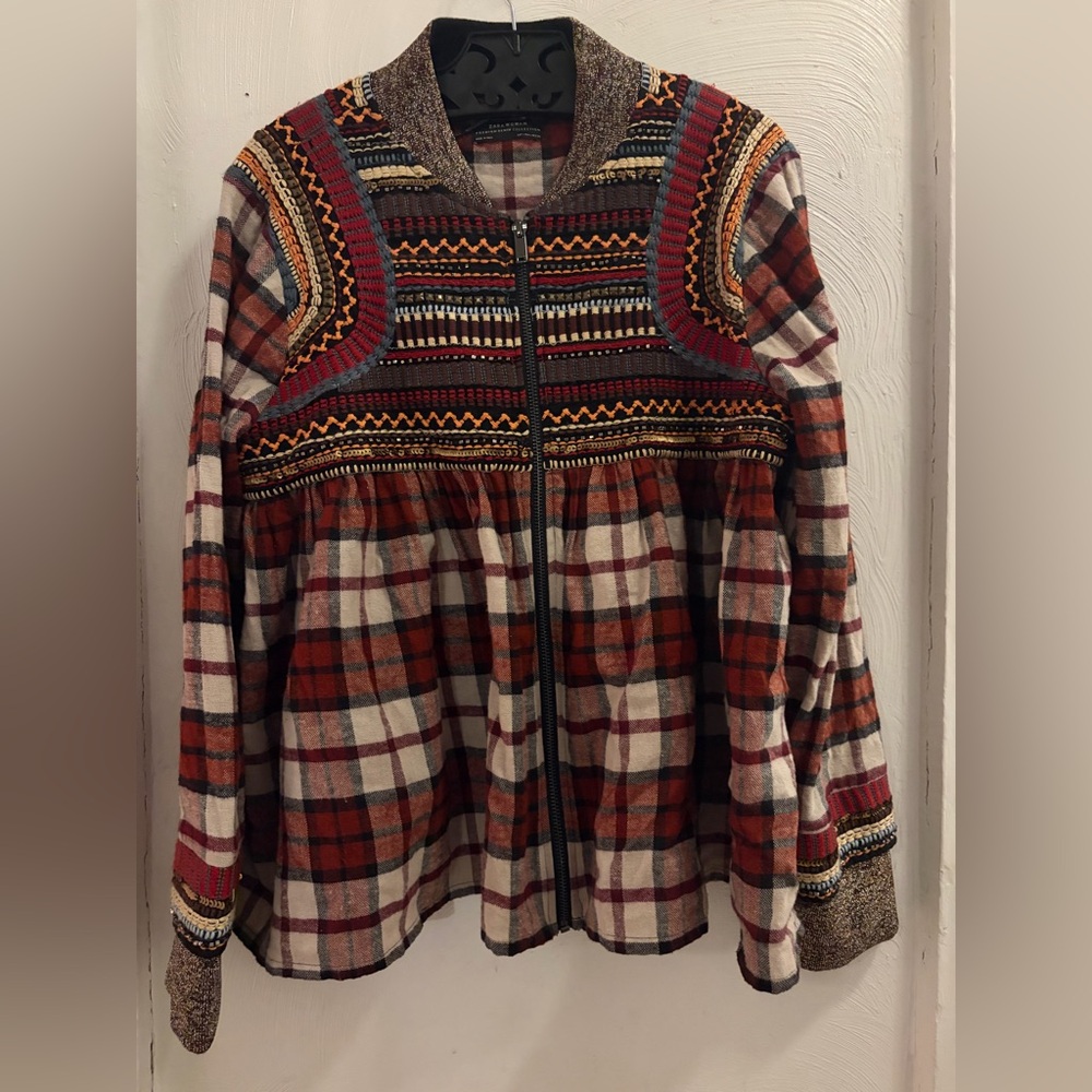 Zara Premium Denim collection Multicolor Plaid baby doll shirt